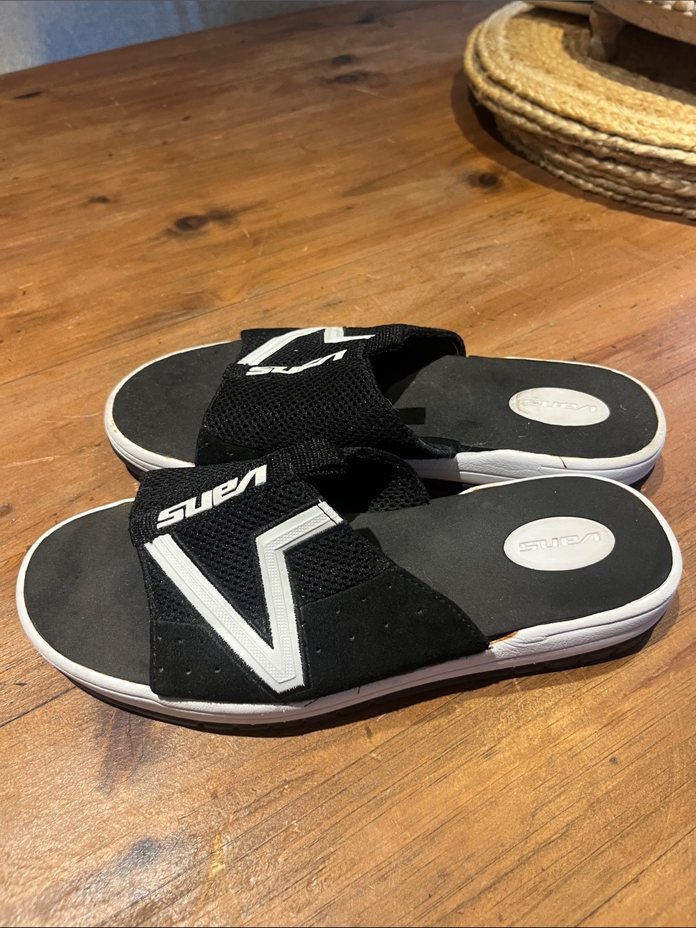 Vans Kids Black and White Slide Sandals